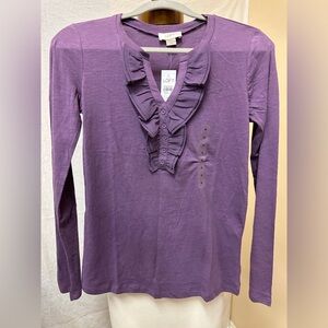 Loft long sleeve cotton purple top v-neck NWT size small